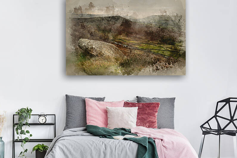 Digital watercolour painting of Abandoned millstones on Curbar E by Matthew Gibson