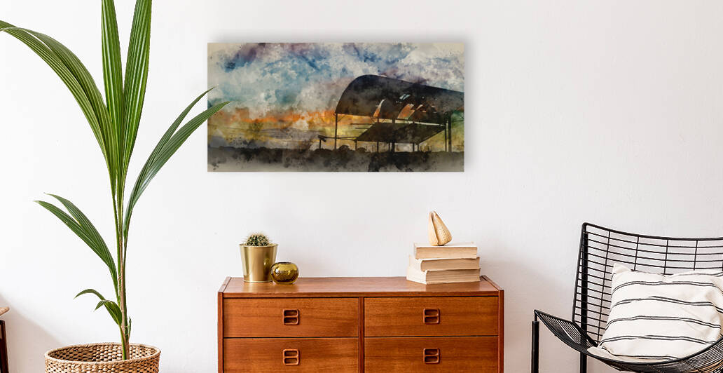 Digital watercolour painting of Derelict barn silhouette against by Matthew Gibson