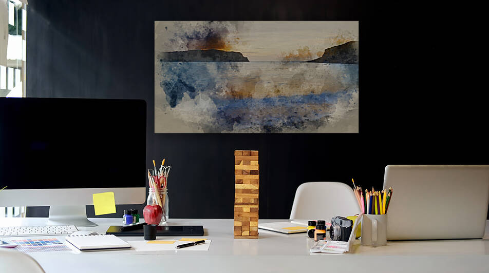 Digital watercolour painting of Stunning vibrant sunrise landsca by Matthew Gibson