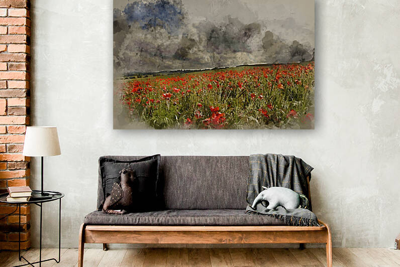 Digital watercolour painting of Poppy field in English countrysi by Matthew Gibson