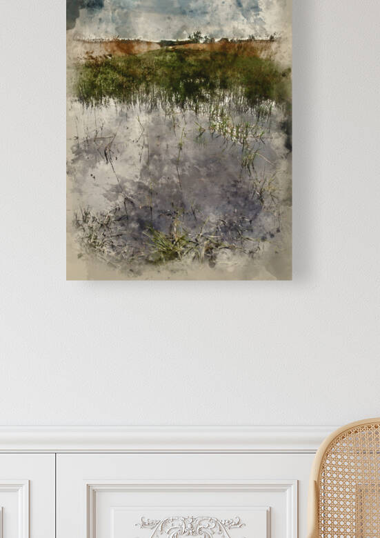 SDigital watercolour painting of tormy sky landscape over wetlan by Matthew Gibson