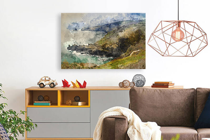 Digital watercolour painting of Lizard Point and lighthouse the by Matthew Gibson
