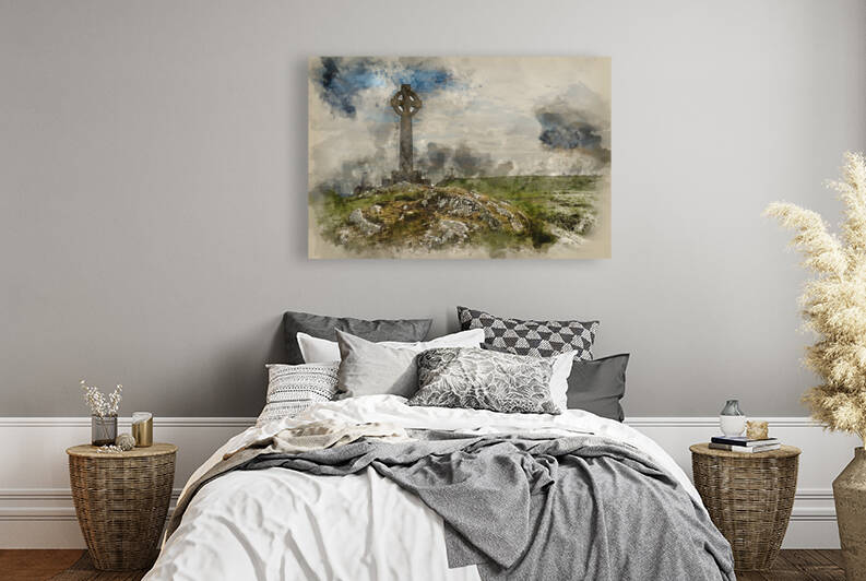 Digital watercolor painting of Landscape of Celtic Cross on Ynys by Matthew Gibson