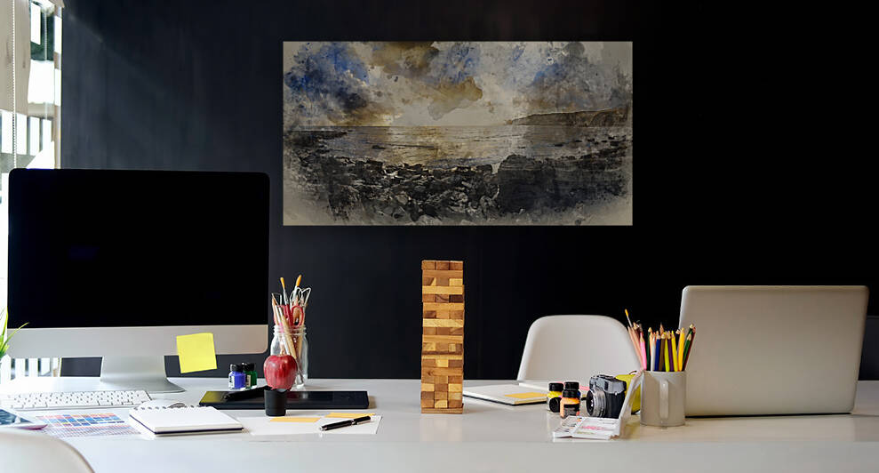 Digital watercolor painting of Brandy Bay sunset landscape in Do by Matthew Gibson