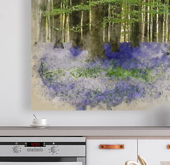 Digital watercolor painting of Stunning bluebell forest landscap by Matthew Gibson