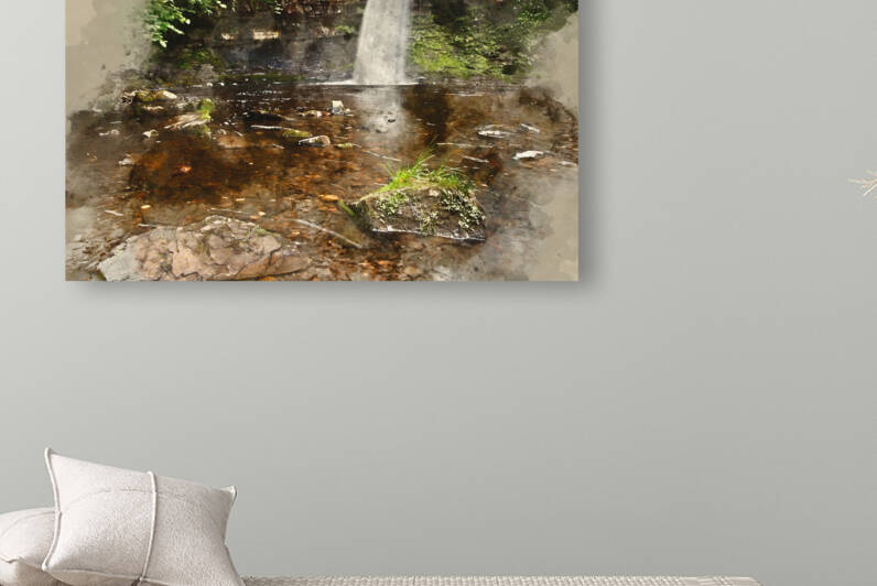 Digital watercolor painting of Beautiful woodland stream and wat by Matthew Gibson