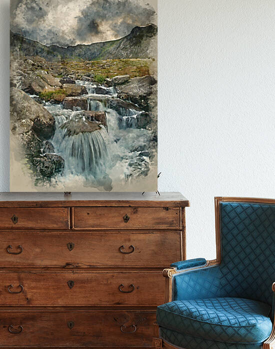 Digital watercolor painting of Moody landscape image of river fl by Matthew Gibson