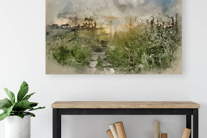 Digital watercolor painting of Beautiful vibrant Summer sunrise  by Matthew Gibson