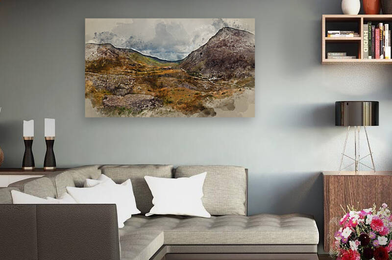 Digital watercolor painting of View along Nant Francon valley Sn by Matthew Gibson