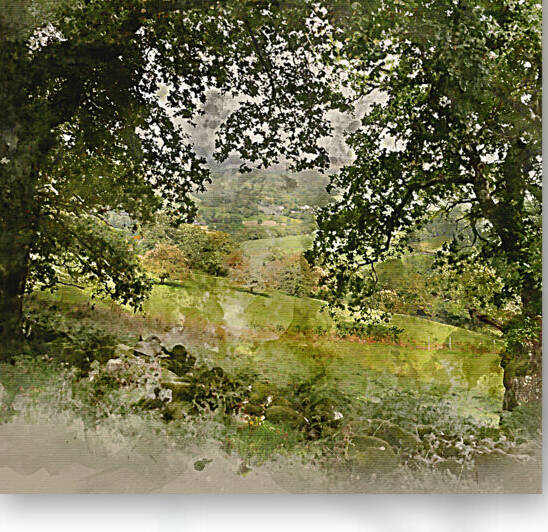 Digital watercolor painting of Landscape image of view from Prec by Matthew Gibson