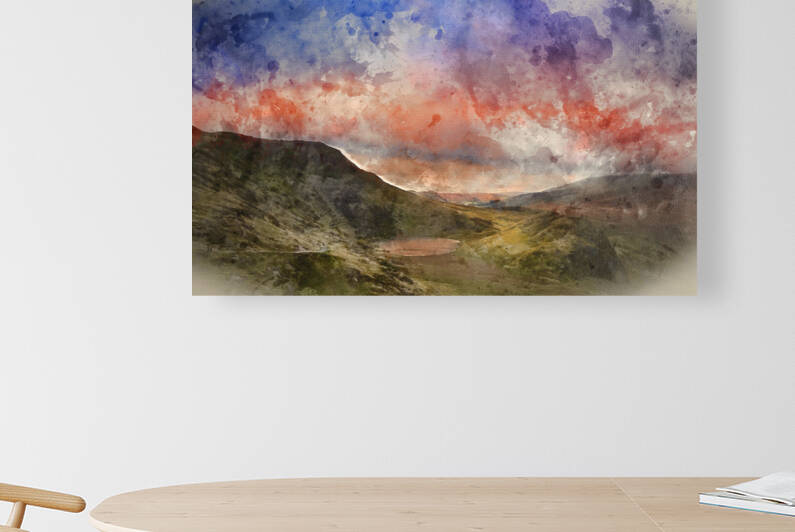 Digital watercolor painting of View from Mount Snowdon towards C by Matthew Gibson