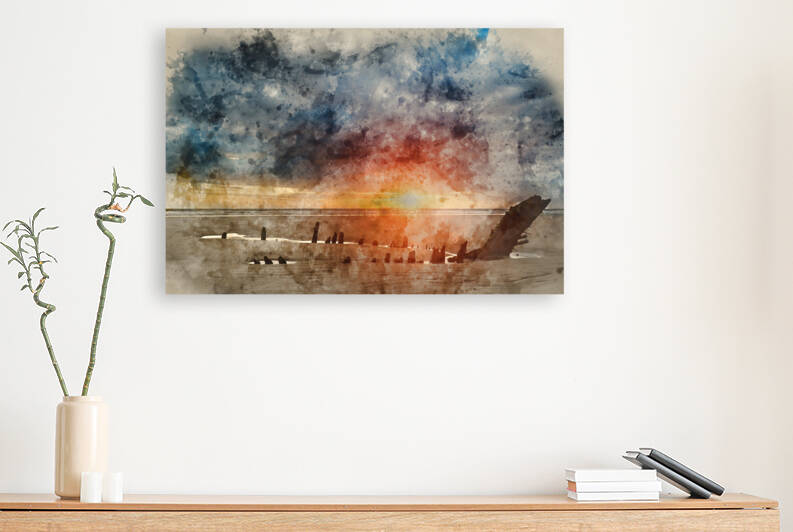 Digital watercolor painting of Beautiful dramatic sunset landsca by Matthew Gibson