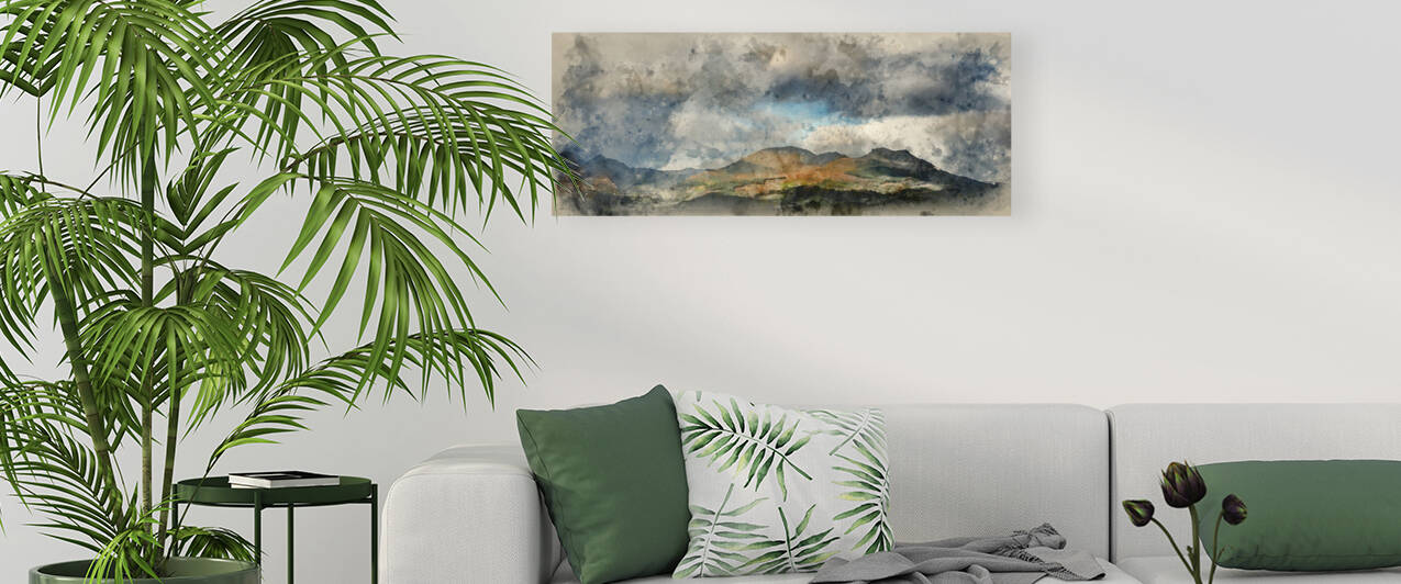 Digital watercolor painting of Panorama landscape Snowdonia Nati by Matthew Gibson
