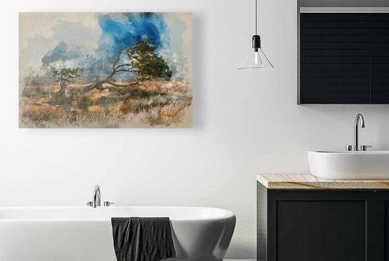 Digital watercolor painting of Stunning Summer sunset landscape  by Matthew Gibson