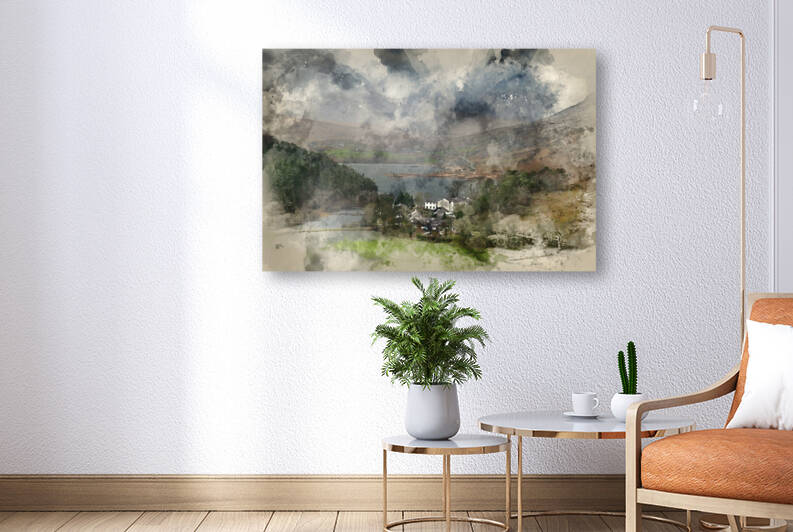 Digital watercolor painting of Winter landscape image of the vie by Matthew Gibson