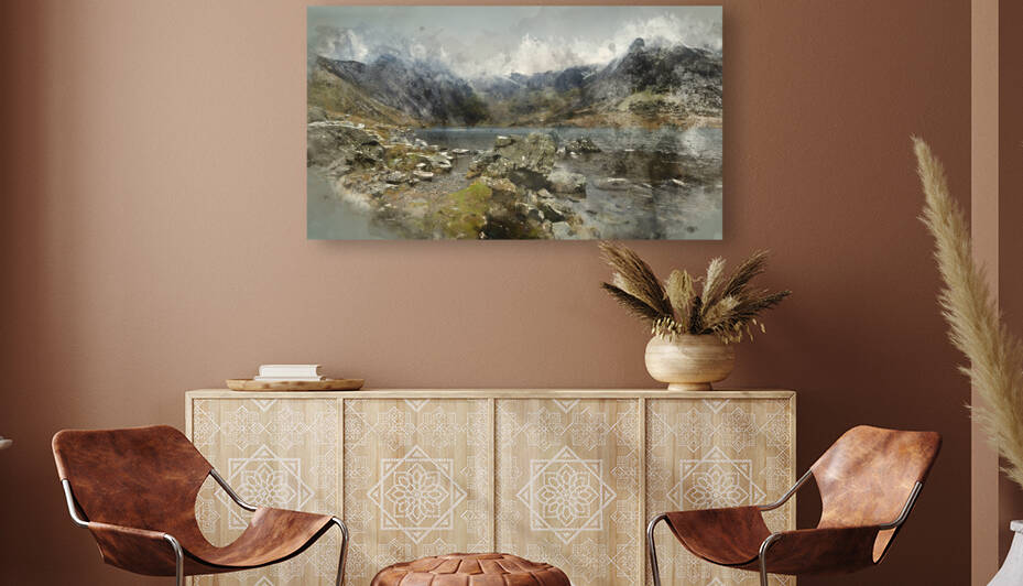 Digital watercolor painting of Beautiful moody Winter landscape  by Matthew Gibson