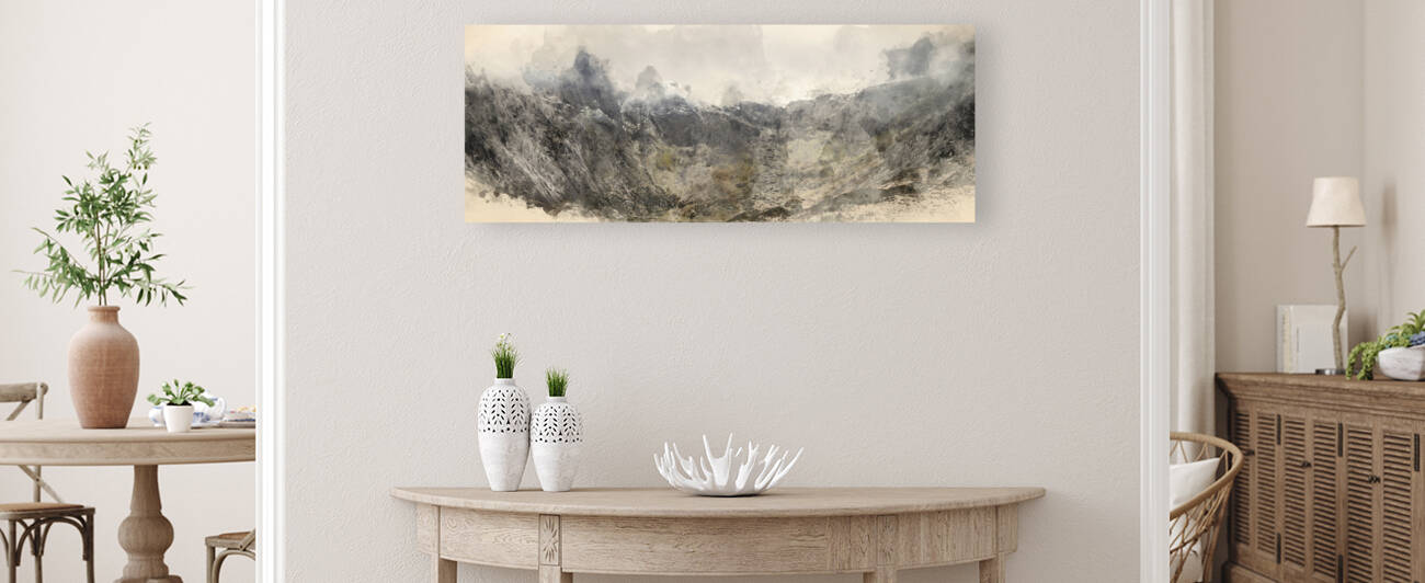 Digital watercolor painting of Stunning dramatic panoramic lands by Matthew Gibson