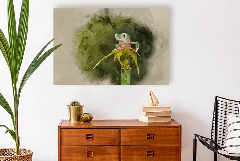Digital watercolor painting of Fringed Leaf Tree Frog Cruziohyla by Matthew Gibson
