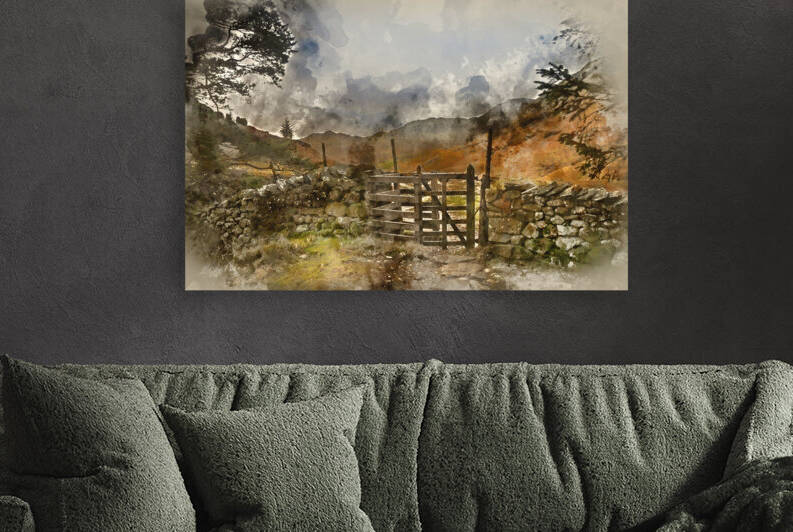Digital watercolour painting of Beautiful vibrant sunrise landsc by Matthew Gibson