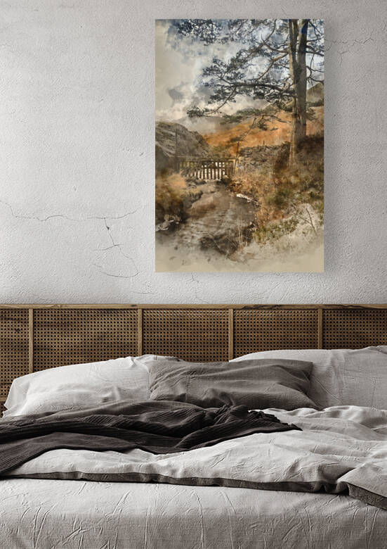 Digital watercolour painting of Beautiful vibrant sunrise landsc by Matthew Gibson