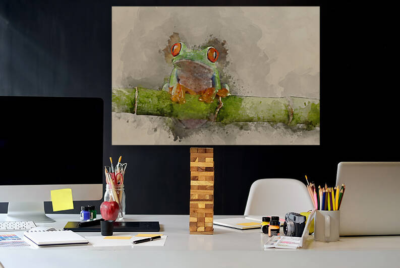 Digital watercolor painting of red eyed tree Boophis Luteus frog by Matthew Gibson