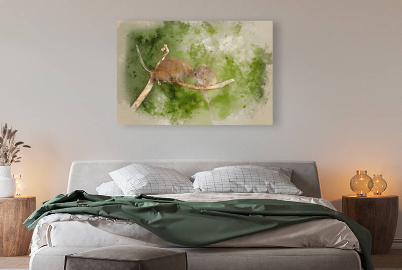 Digital watercolor painting of ADorable and Cute harvest mice mi by Matthew Gibson