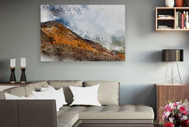 Digital watercolor painting of Majestic vibrant Autumn Fall land by Matthew Gibson