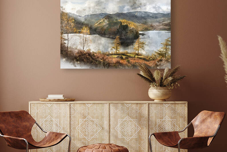Digital watercolor painting of Stunning Autumn Fall landscape of by Matthew Gibson
