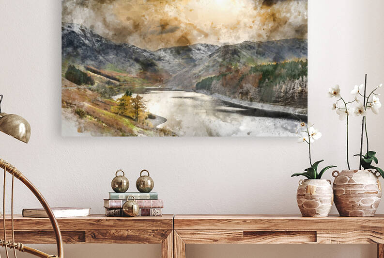 Digital watercolor painting of Stunning Autumn Fall landscape of by Matthew Gibson