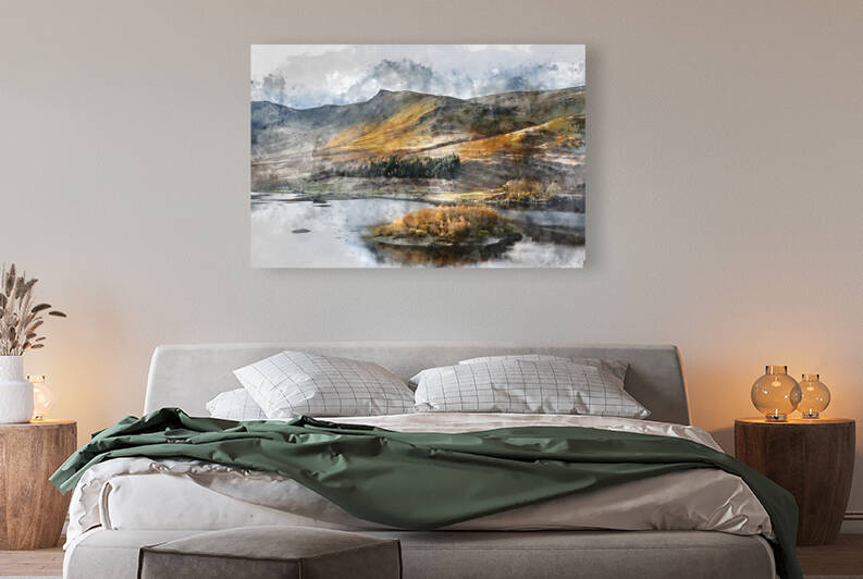 Digital watercolor painting of Stunning Autumn Fall landscape of by Matthew Gibson