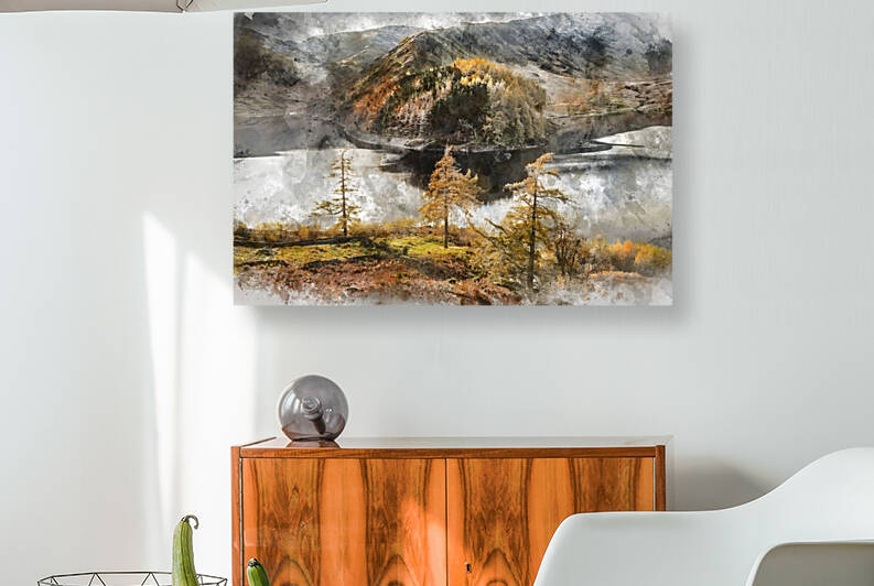 Digital watercolor painting of Stunning Autumn Fall landscape of by Matthew Gibson