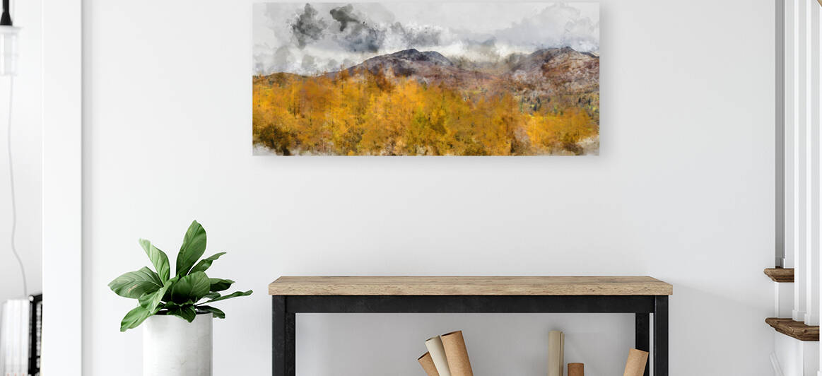 Digital watercolor painting of Beautiful Autumn Fall landscape o by Matthew Gibson