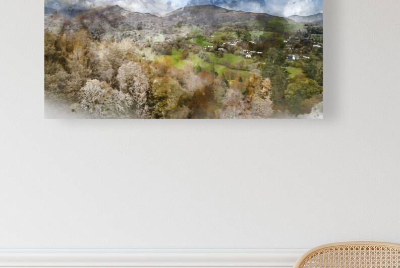 Digital watercolor painting of Autumn Fall landscape view from L by Matthew Gibson