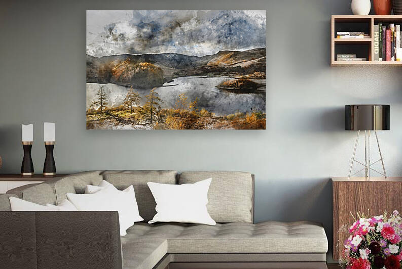 Digital watercolor painting of Stunning Autumn Fall landscape of by Matthew Gibson