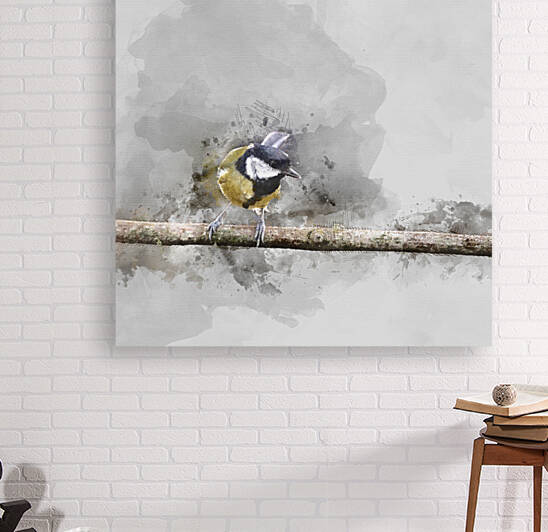 Digital watercolor painting of Colourful vibrant Great Tit bird  by Matthew Gibson