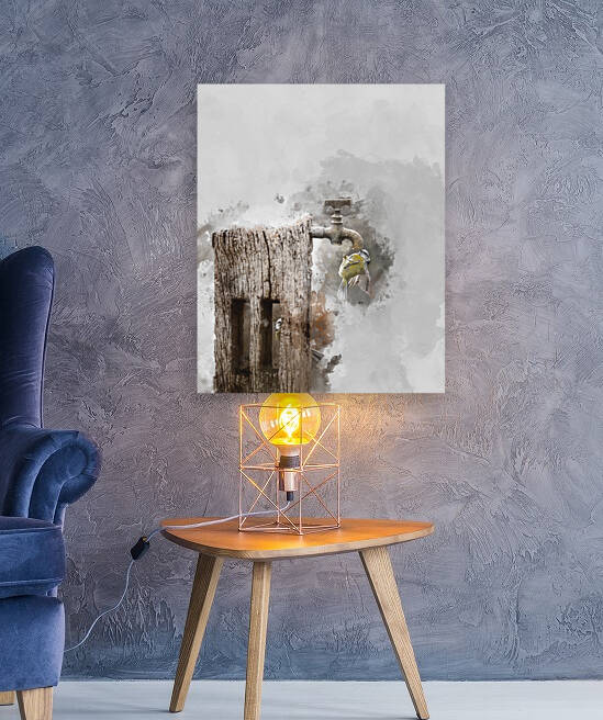 Image of Blue Tit bird Cyanistes Caeruleus on wooden post with r by Matthew Gibson