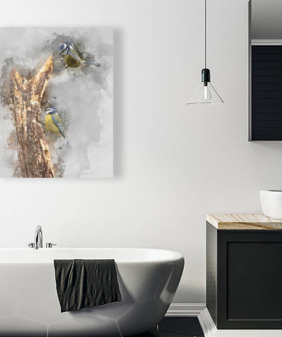 Image of Blue Tit bird Cyanistes Caeruleus on branich in Spring  by Matthew Gibson