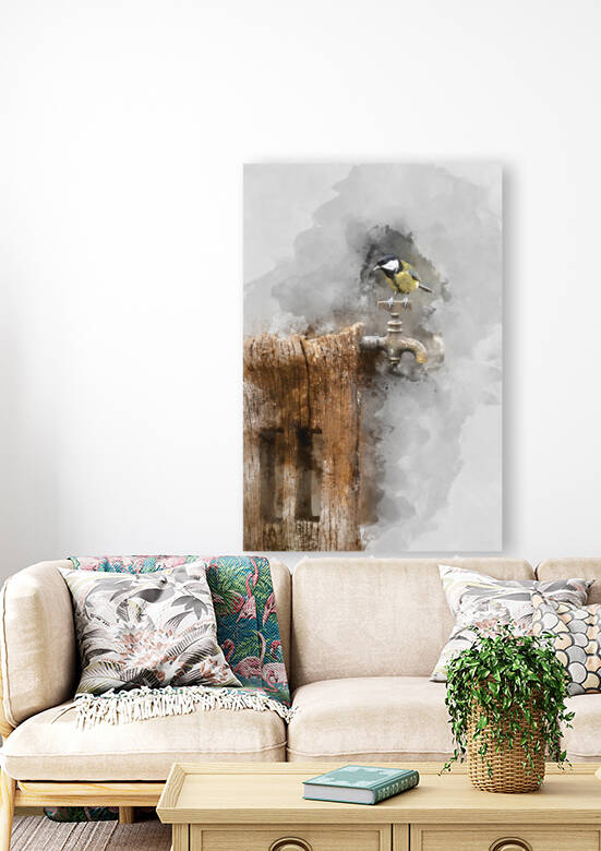 Colourful vibrant Great Tit bird Parus Major on wooden post with by Matthew Gibson