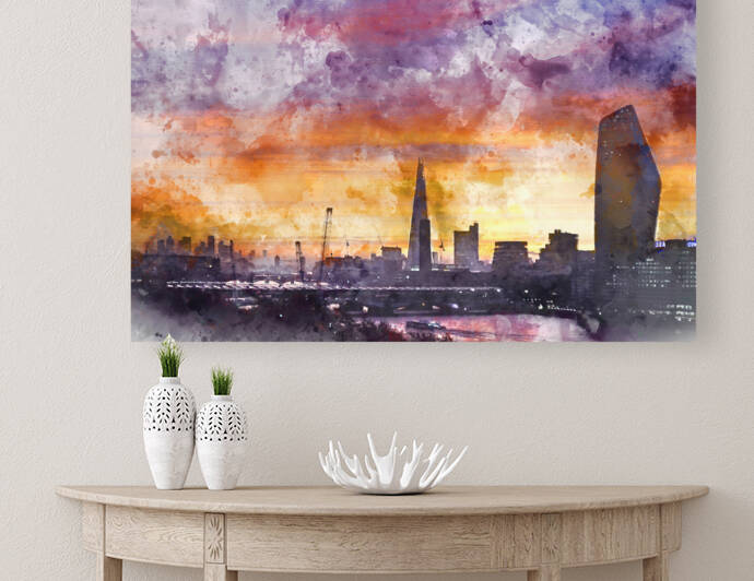 Digitally generated watercolor painting of Epic dawn sunrise lan by Matthew Gibson