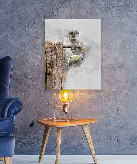Digital watercolour painting of Image of Blue Tit bird Cyanistes by Matthew Gibson