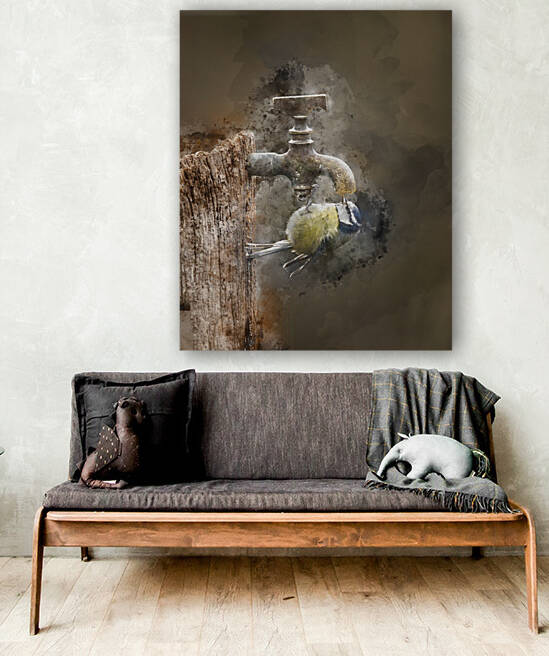 Digital watercolour painting of Image of Blue Tit bird Cyanistes by Matthew Gibson