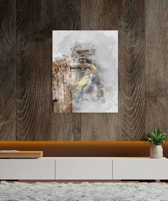Digital watercolour painting of Image of Blue Tit bird Cyanistes by Matthew Gibson