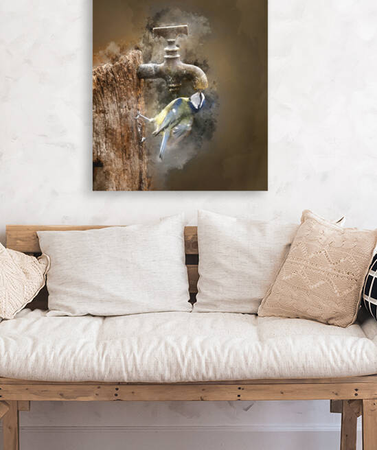 Digital watercolour painting of Image of Blue Tit bird Cyanistes by Matthew Gibson