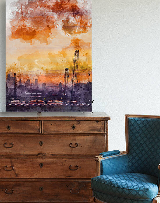 Digitally generated watercolor painting of Epic dawn sunrise lan by Matthew Gibson