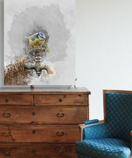 Digital watercolour painting of Image of Blue Tit bird Cyanistes by Matthew Gibson