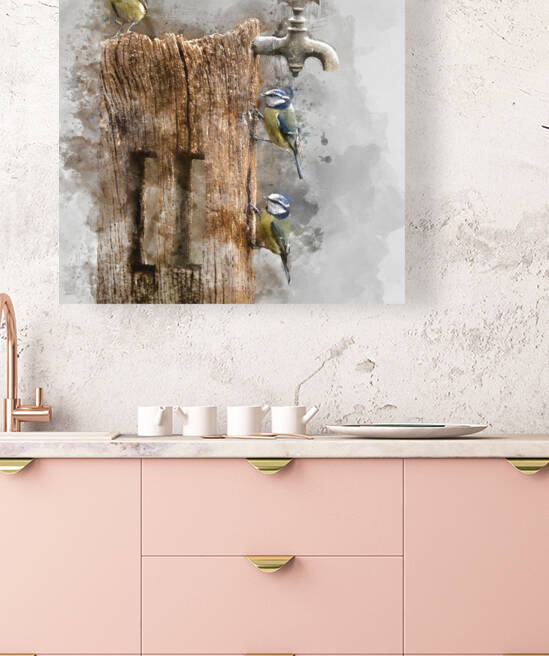 Digital watercolour painting of Image of Blue Tit bird Cyanistes by Matthew Gibson