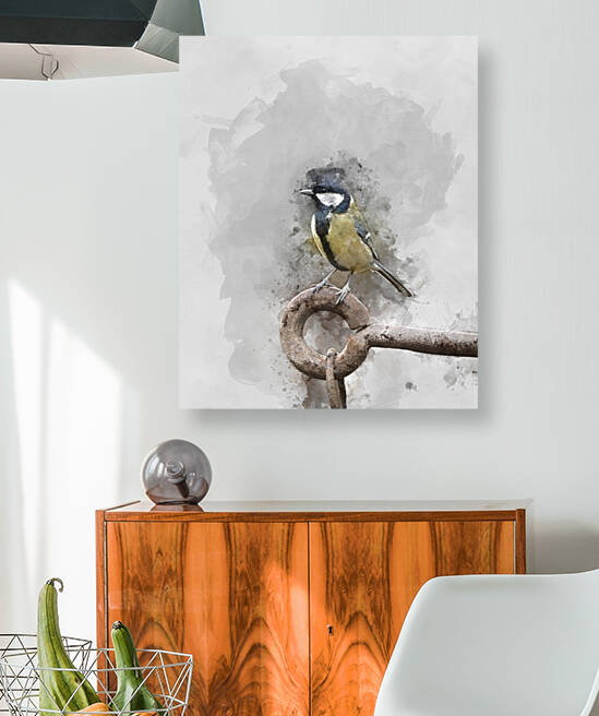 Digital watercolour painting of Colourful vibrant Great Tit bird by Matthew Gibson