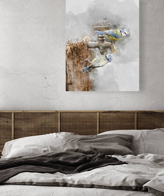 Digital watercolour painting of Image of Blue Tit bird Cyanistes by Matthew Gibson