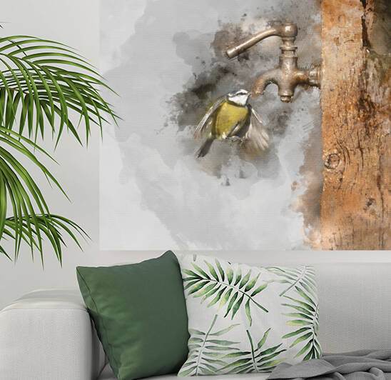 Digital watercolor painting of Image of Blue Tit bird Cyanistes  by Matthew Gibson