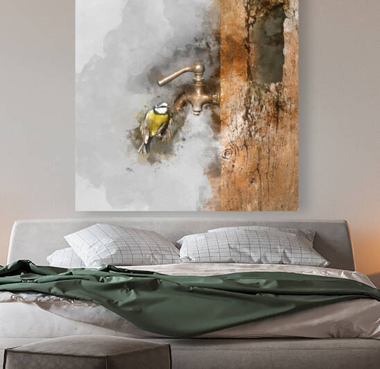 Digital watercolor painting of Image of Blue Tit bird Cyanistes  by Matthew Gibson